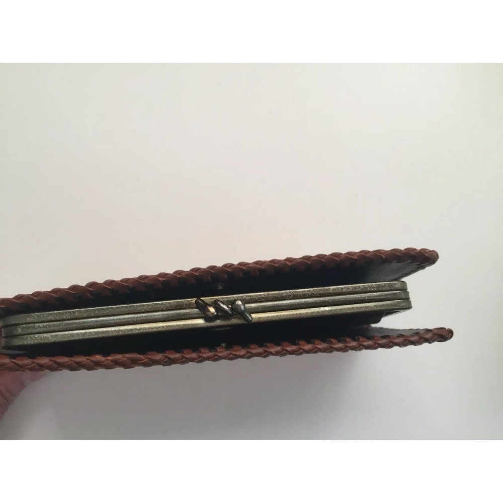 Vintage 70s Ladies Kiss Checkbook wallet tooled Leather Clutch - Picture 8 of 8